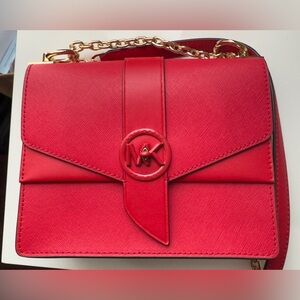 Micheal Kors Greenwich SM Conv Xbody Leather-Red